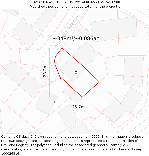 8, AMANDA AVENUE, PENN, WOLVERHAMPTON, WV4 5PP: Plot and title map