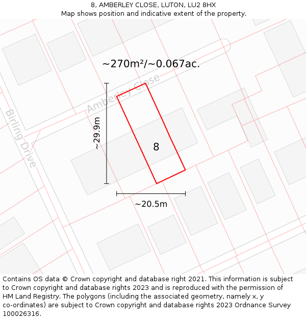 8, AMBERLEY CLOSE, LUTON, LU2 8HX: Plot and title map