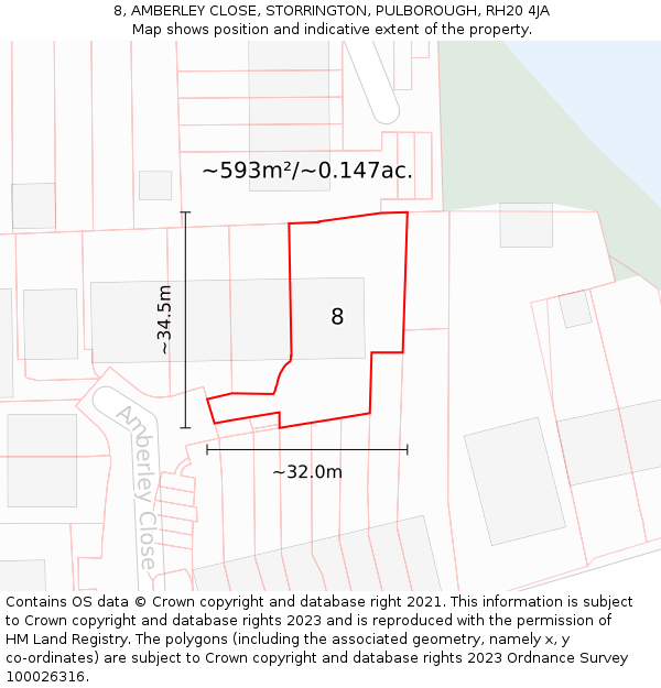 8, AMBERLEY CLOSE, STORRINGTON, PULBOROUGH, RH20 4JA: Plot and title map