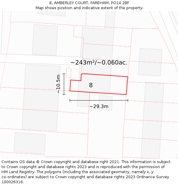 8, AMBERLEY COURT, FAREHAM, PO14 2BF: Plot and title map