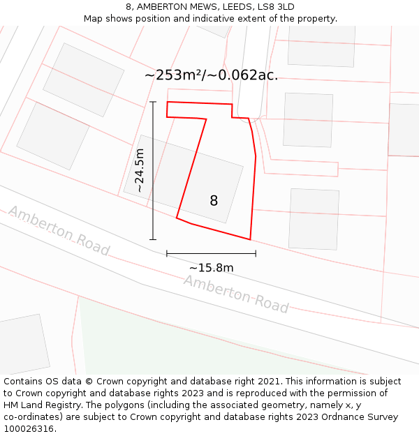 8, AMBERTON MEWS, LEEDS, LS8 3LD: Plot and title map