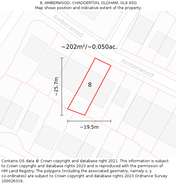 8, AMBERWOOD, CHADDERTON, OLDHAM, OL9 9SG: Plot and title map