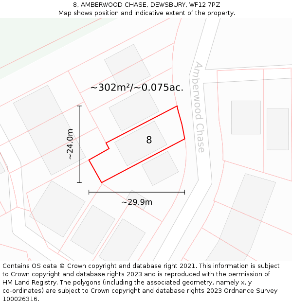 8, AMBERWOOD CHASE, DEWSBURY, WF12 7PZ: Plot and title map