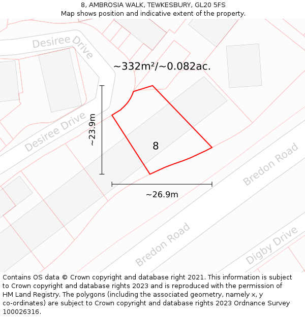 8, AMBROSIA WALK, TEWKESBURY, GL20 5FS: Plot and title map