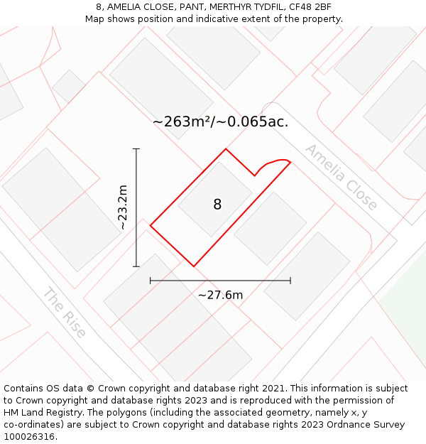 8, AMELIA CLOSE, PANT, MERTHYR TYDFIL, CF48 2BF: Plot and title map
