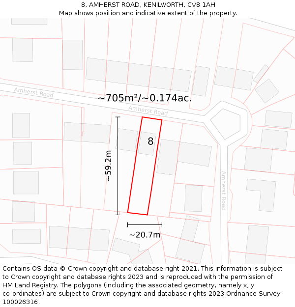 8, AMHERST ROAD, KENILWORTH, CV8 1AH: Plot and title map