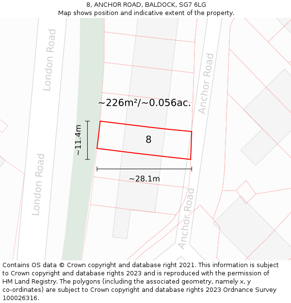 8, ANCHOR ROAD, BALDOCK, SG7 6LG: Plot and title map