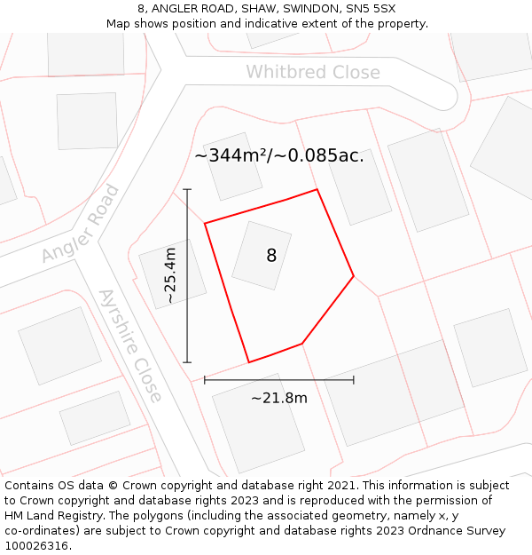 8, ANGLER ROAD, SHAW, SWINDON, SN5 5SX: Plot and title map