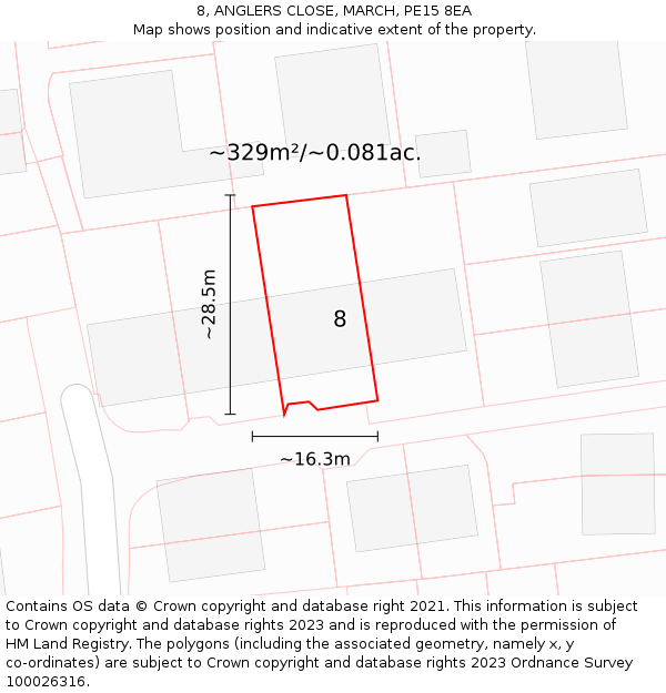8, ANGLERS CLOSE, MARCH, PE15 8EA: Plot and title map