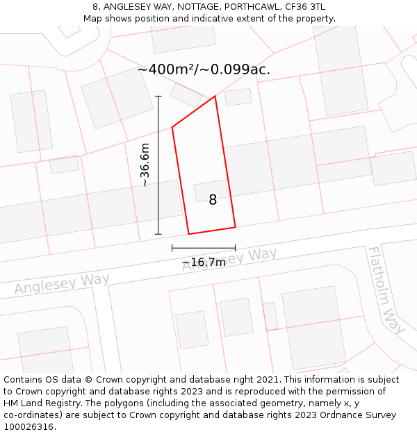 8, ANGLESEY WAY, NOTTAGE, PORTHCAWL, CF36 3TL: Plot and title map