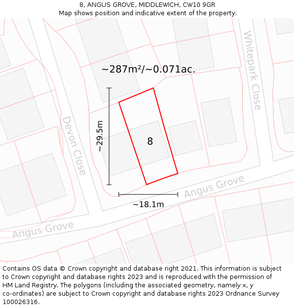 8, ANGUS GROVE, MIDDLEWICH, CW10 9GR: Plot and title map