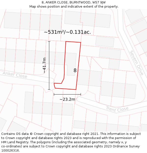 8, ANKER CLOSE, BURNTWOOD, WS7 9JW: Plot and title map