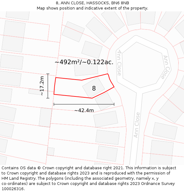 8, ANN CLOSE, HASSOCKS, BN6 8NB: Plot and title map