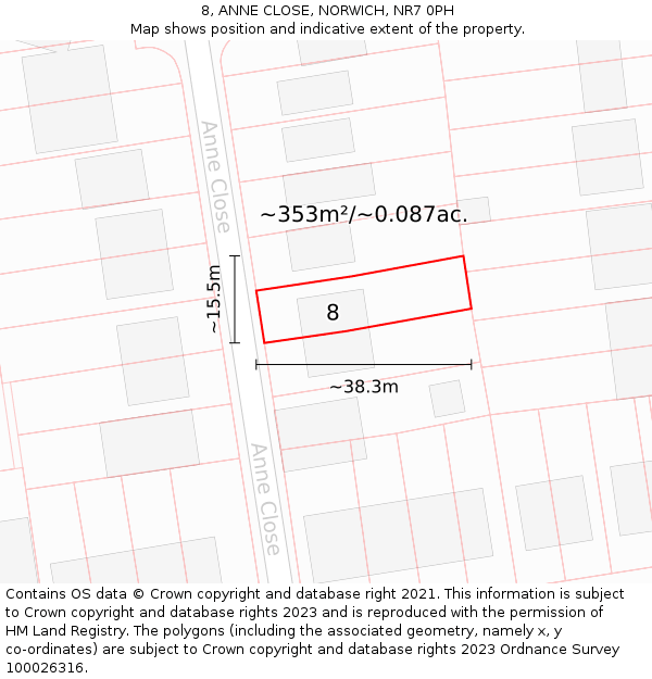 8, ANNE CLOSE, NORWICH, NR7 0PH: Plot and title map