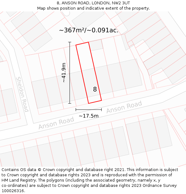 8, ANSON ROAD, LONDON, NW2 3UT: Plot and title map