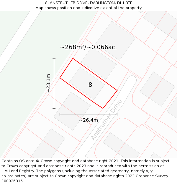 8, ANSTRUTHER DRIVE, DARLINGTON, DL1 3TE: Plot and title map