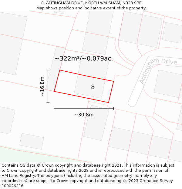 8, ANTINGHAM DRIVE, NORTH WALSHAM, NR28 9BE: Plot and title map