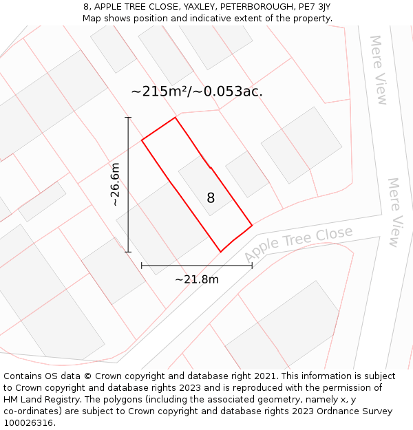 8, APPLE TREE CLOSE, YAXLEY, PETERBOROUGH, PE7 3JY: Plot and title map