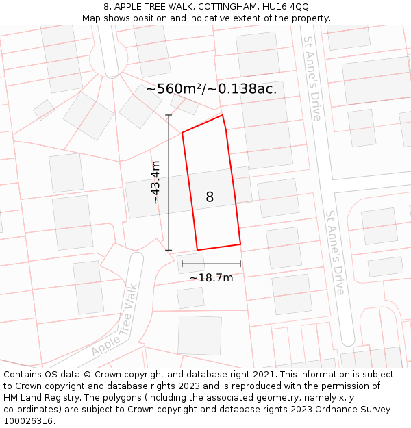 8, APPLE TREE WALK, COTTINGHAM, HU16 4QQ: Plot and title map