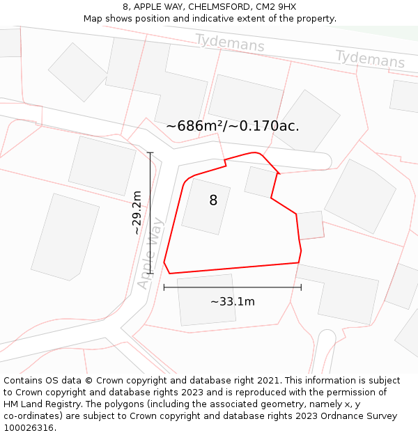 8, APPLE WAY, CHELMSFORD, CM2 9HX: Plot and title map