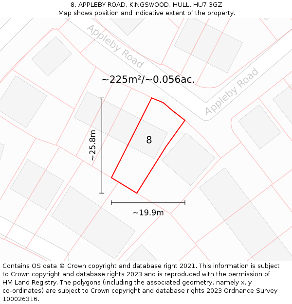 8, APPLEBY ROAD, KINGSWOOD, HULL, HU7 3GZ: Plot and title map