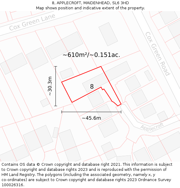 8, APPLECROFT, MAIDENHEAD, SL6 3HD: Plot and title map