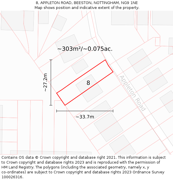8, APPLETON ROAD, BEESTON, NOTTINGHAM, NG9 1NE: Plot and title map