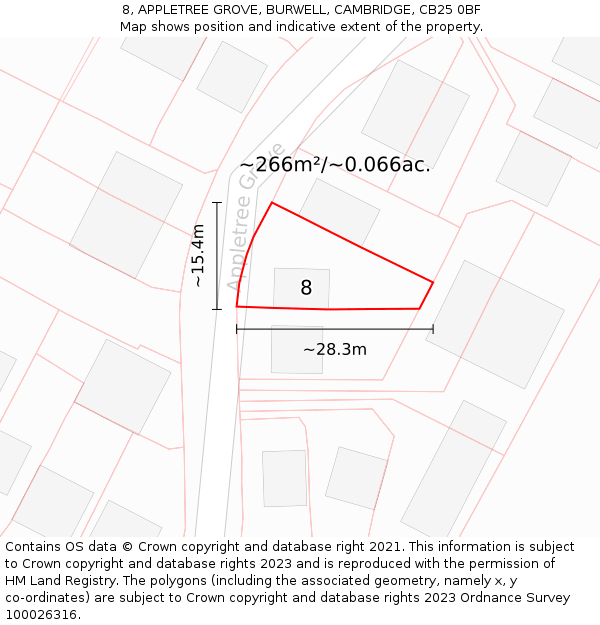 8, APPLETREE GROVE, BURWELL, CAMBRIDGE, CB25 0BF: Plot and title map