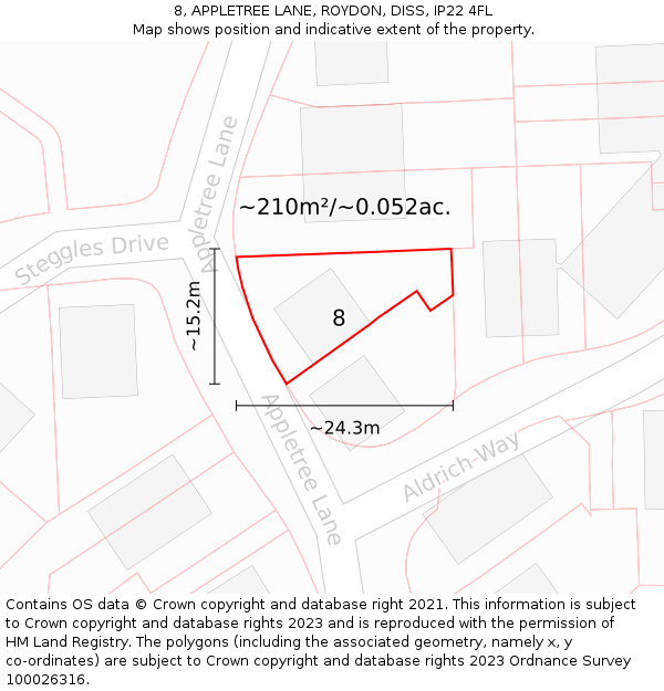 8, APPLETREE LANE, ROYDON, DISS, IP22 4FL: Plot and title map