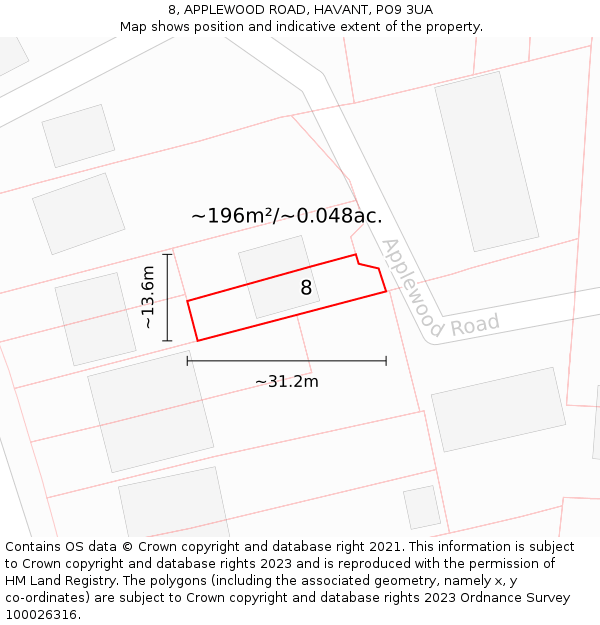 8, APPLEWOOD ROAD, HAVANT, PO9 3UA: Plot and title map