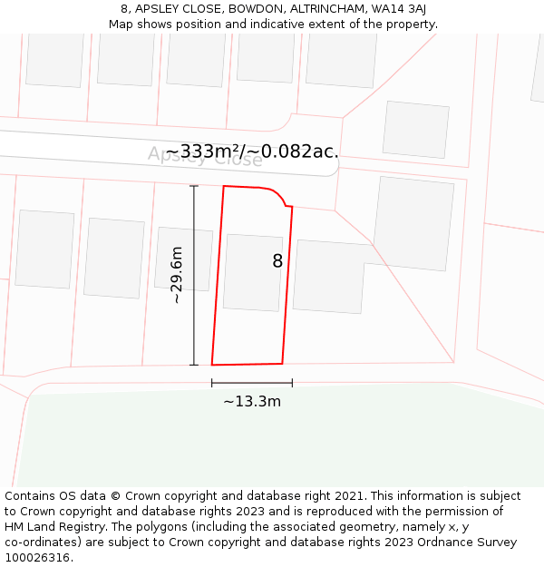 8, APSLEY CLOSE, BOWDON, ALTRINCHAM, WA14 3AJ: Plot and title map