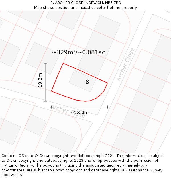 8, ARCHER CLOSE, NORWICH, NR6 7PD: Plot and title map