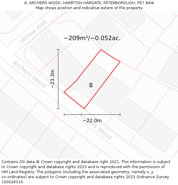 8, ARCHERS WOOD, HAMPTON HARGATE, PETERBOROUGH, PE7 8AW: Plot and title map