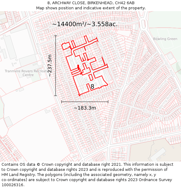 8, ARCHWAY CLOSE, BIRKENHEAD, CH42 6AB: Plot and title map