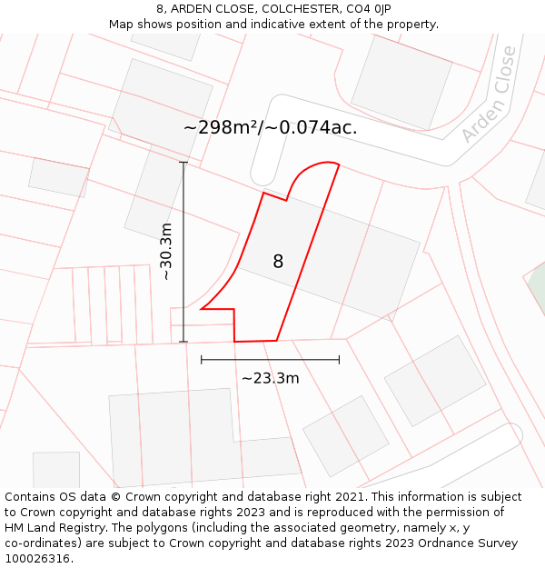 8, ARDEN CLOSE, COLCHESTER, CO4 0JP: Plot and title map