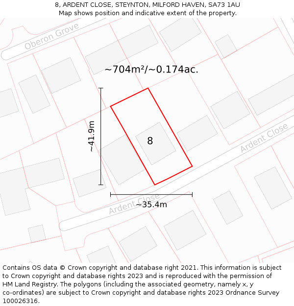 8, ARDENT CLOSE, STEYNTON, MILFORD HAVEN, SA73 1AU: Plot and title map