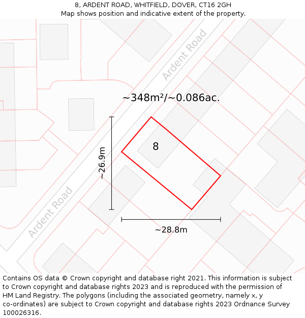 8, ARDENT ROAD, WHITFIELD, DOVER, CT16 2GH: Plot and title map