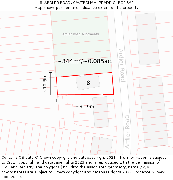 8, ARDLER ROAD, CAVERSHAM, READING, RG4 5AE: Plot and title map