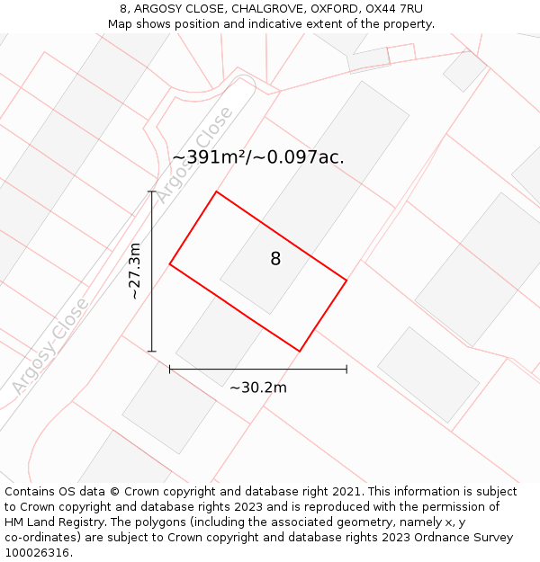 8, ARGOSY CLOSE, CHALGROVE, OXFORD, OX44 7RU: Plot and title map