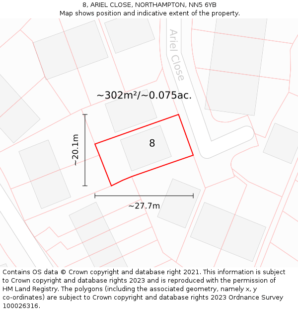 8, ARIEL CLOSE, NORTHAMPTON, NN5 6YB: Plot and title map