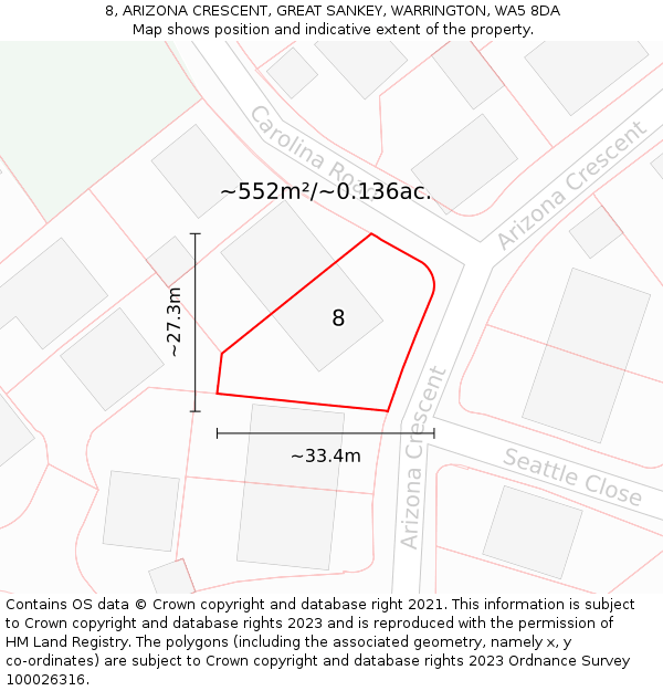 8, ARIZONA CRESCENT, GREAT SANKEY, WARRINGTON, WA5 8DA: Plot and title map