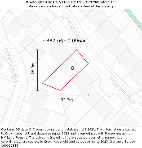 8, ARKWRIGHT ROAD, MILTON ERNEST, BEDFORD, MK44 1SE: Plot and title map