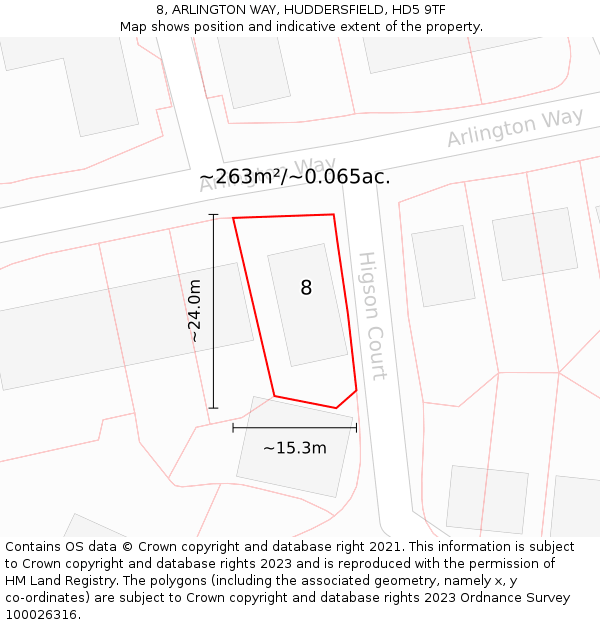 8, ARLINGTON WAY, HUDDERSFIELD, HD5 9TF: Plot and title map