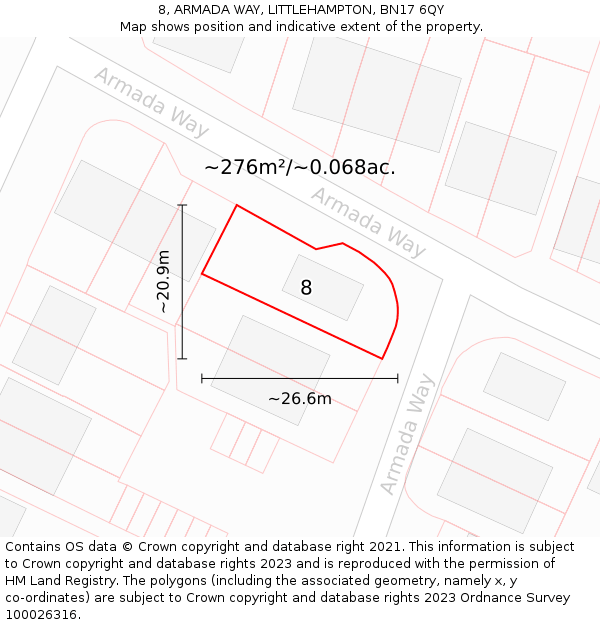 8, ARMADA WAY, LITTLEHAMPTON, BN17 6QY: Plot and title map