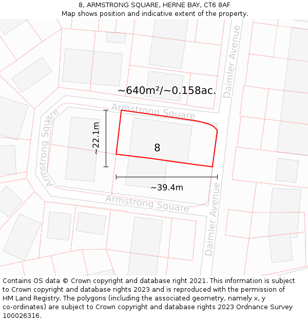 8, ARMSTRONG SQUARE, HERNE BAY, CT6 8AF: Plot and title map