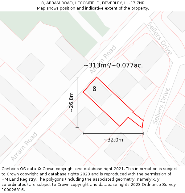 8, ARRAM ROAD, LECONFIELD, BEVERLEY, HU17 7NP: Plot and title map