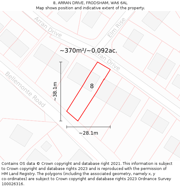 8, ARRAN DRIVE, FRODSHAM, WA6 6AL: Plot and title map