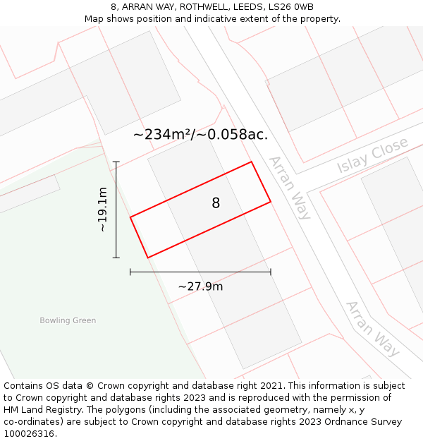 8, ARRAN WAY, ROTHWELL, LEEDS, LS26 0WB: Plot and title map