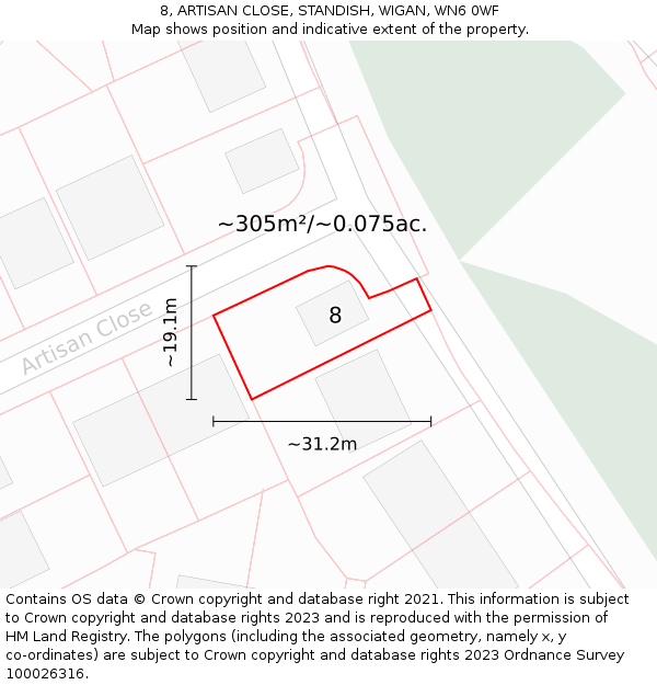 8, ARTISAN CLOSE, STANDISH, WIGAN, WN6 0WF: Plot and title map