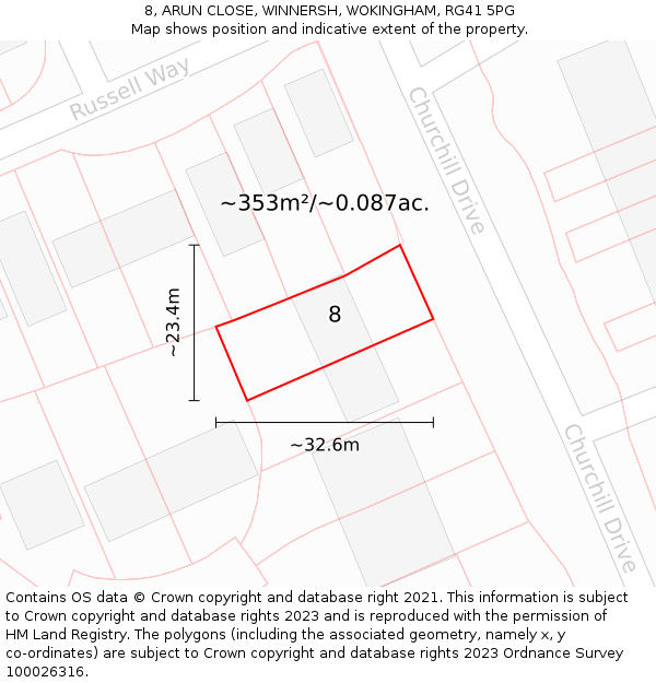 8, ARUN CLOSE, WINNERSH, WOKINGHAM, RG41 5PG: Plot and title map